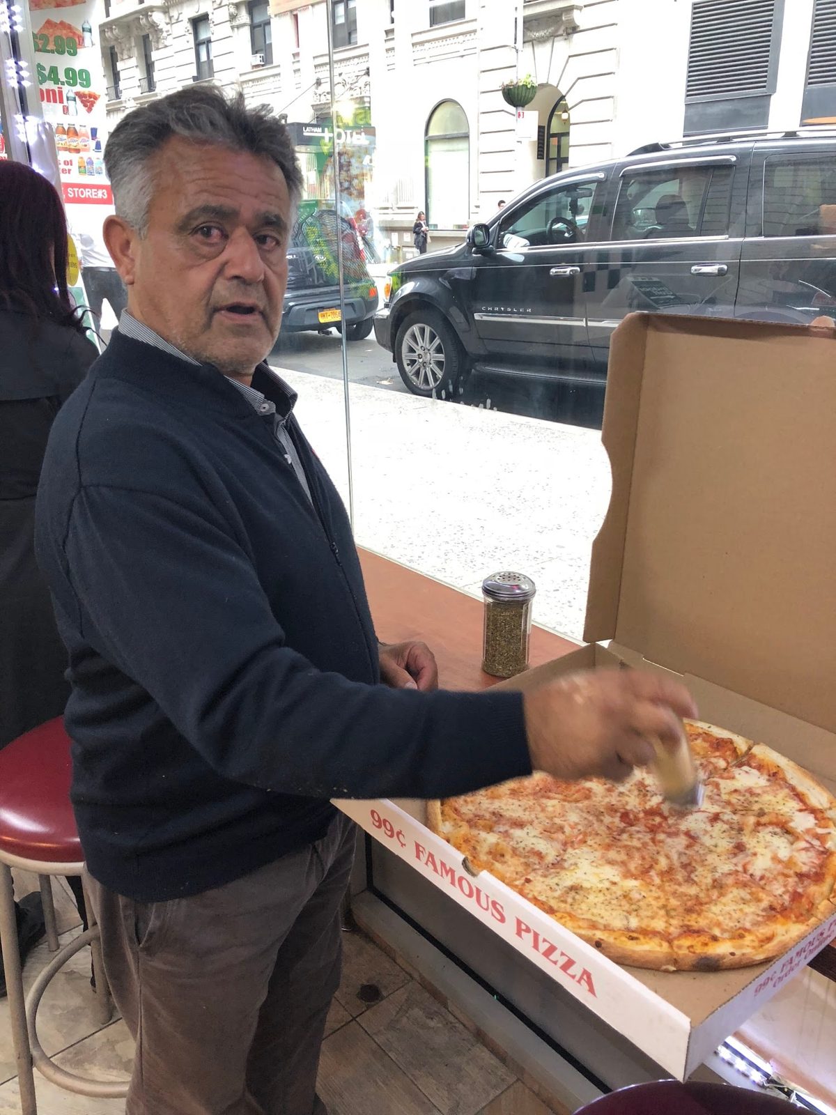 The owner boxing up a fresh pie