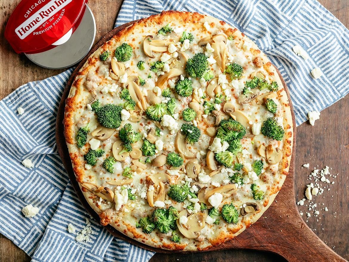 Mushroom and broccoli pizza